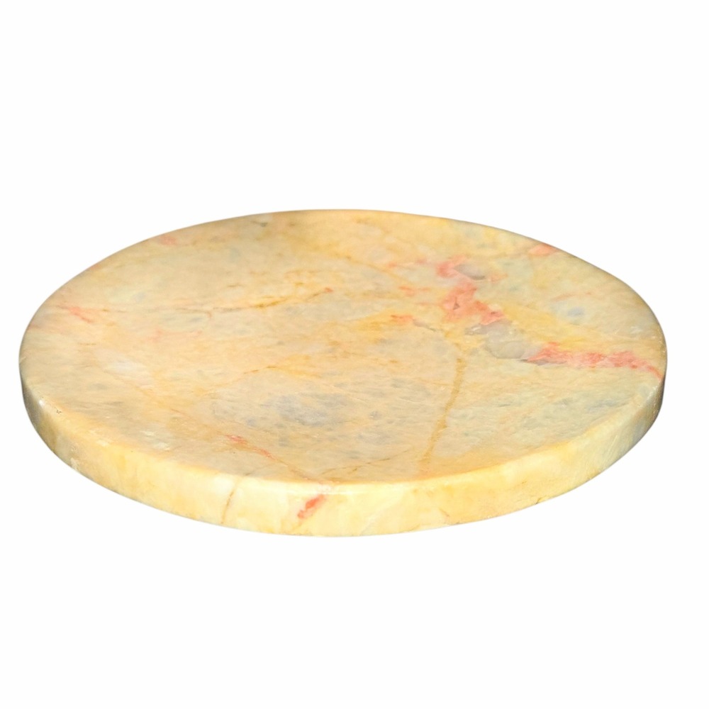 Bloomingville 5" Round Marble Soap Dish Yellow Pink Veined Stone‎ AH3642 NEW